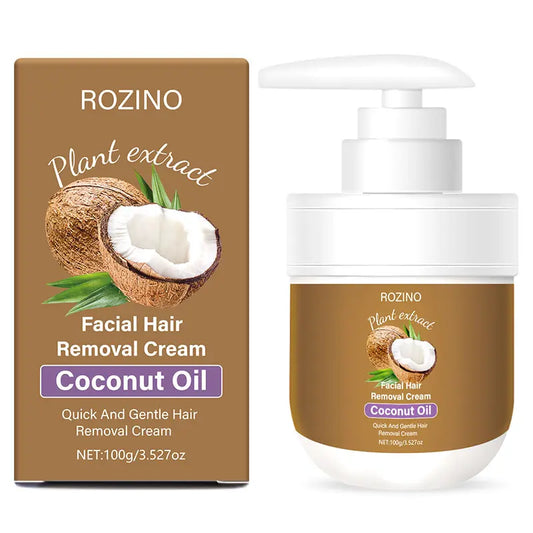 ROZINO Coconut Oil Hair Removal Cream | Gentle & Painless Depilatory for Face, Lips, Arms & Legs | 100g