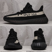 Yeezy 350 V2 Black and Cream Knit Sneakers