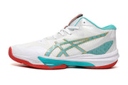 ASICS White and Aqua Indoor Court Sneakers
