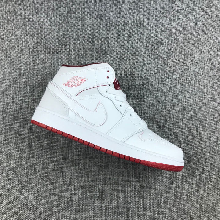 Air Jordan 1 Mid White and Red Sneakers 554725-103